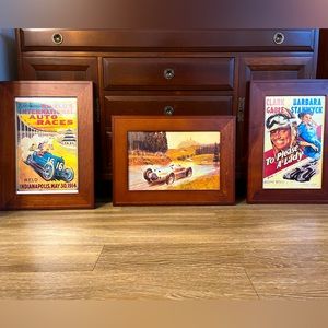 Set of 3 beautiful ANTIQUE RACING CAR PRINTS All professionally framed SOLD